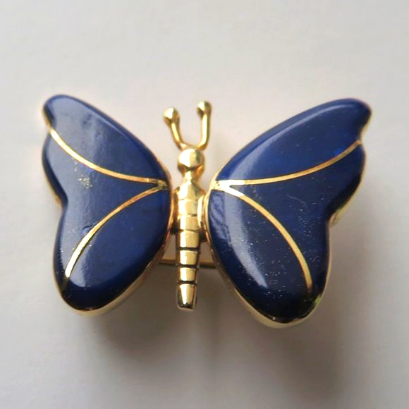 Lapis In 18K Yellow Gold Butterfly Brooch/Pendant - Picture 9 of 12